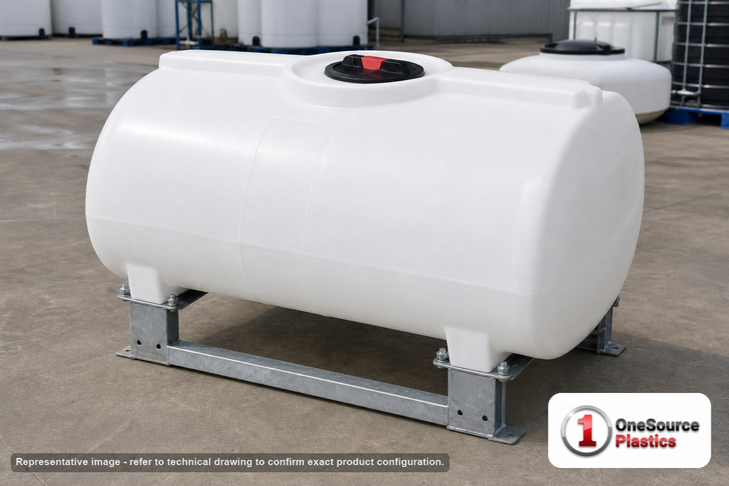 Enduraplas 150 Gallon White Horizontal Sump Bottom Leg Tank w/ Frame. Polyethylene; Natural White; 34" H x 41" W x 46" L
