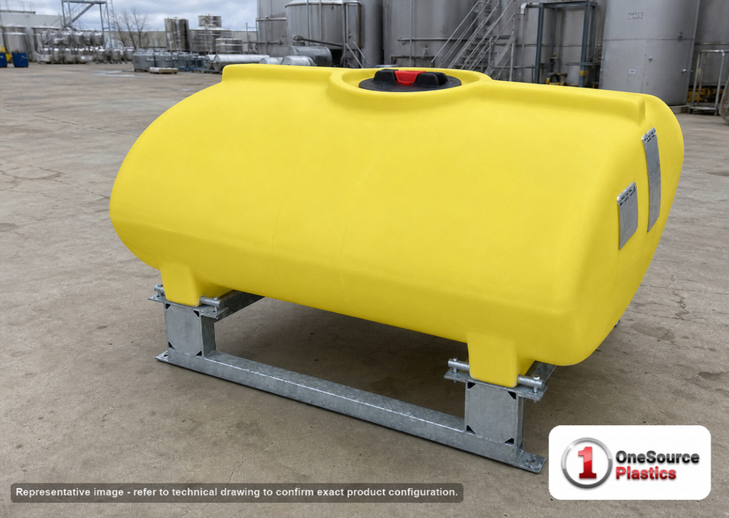 Enduraplas 100 Gallon Yellow Horizontal Sump Bottom Leg Tank w/ Frame. Polyethylene; Yellow; 28" H x 41" W x 46" L