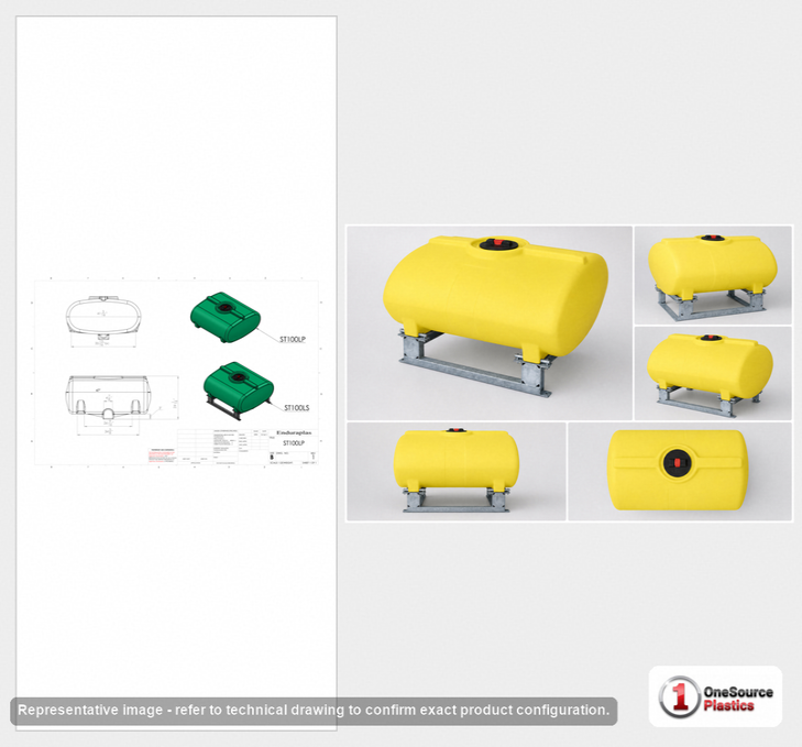 Dimensional spec drawing for Enduraplas 100 Gallon Horizontal Leg Tank (46" L x 41" W x 28" H)
