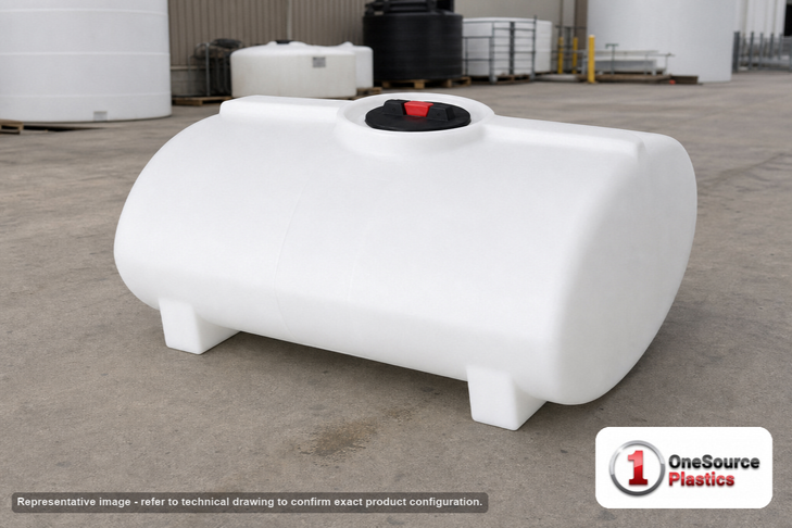 Enduraplas 100 Gallon White Horizontal Sump Bottom Leg Tank. Polyethylene; Natural White; 27" H x 41" W x 46" L; fittings: 1