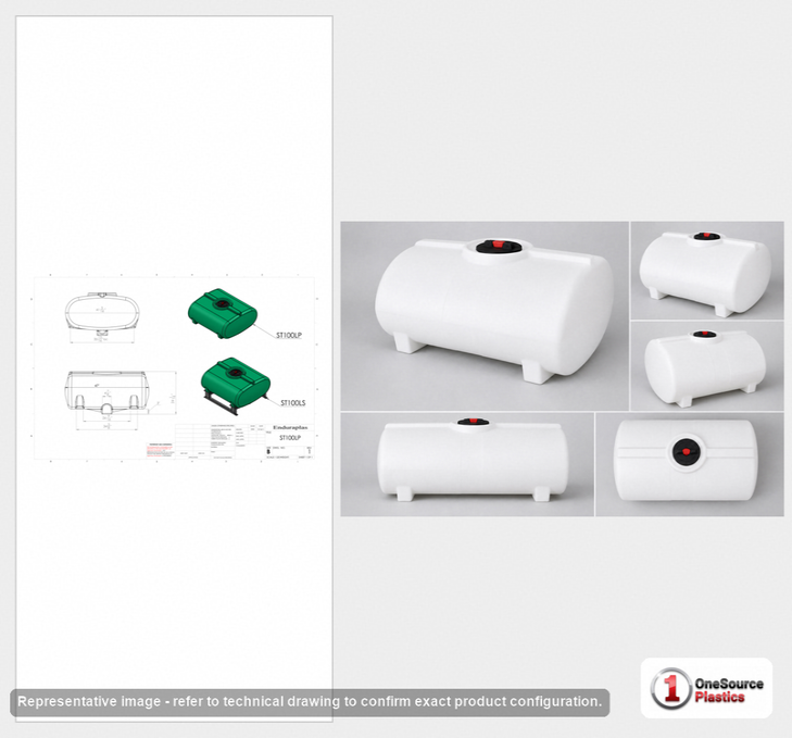 Dimensional spec drawing for Enduraplas 100 Gallon Horizontal Leg Tank (46" L x 41" W x 27" H)