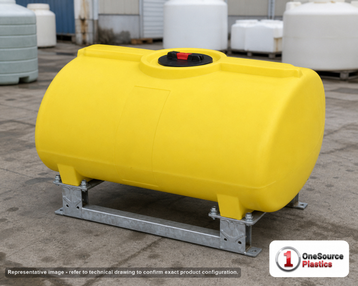 Enduraplas 150 Gallon Yellow Horizontal Sump Bottom Leg Tank w/ Frame. Polyethylene; Yellow; 34" H x 41" W x 46" L