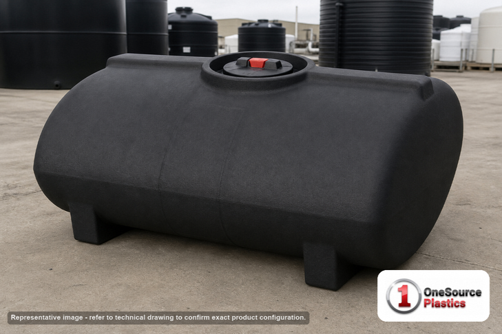 Enduraplas 100 Gallon Black Horizontal Sump Bottom Leg Tank. Polyethylene; Black; 27" H x 41" W x 46" L; fittings: 1 Manway