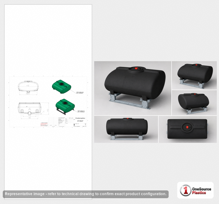 Dimensional spec drawing for Enduraplas 100 Gallon Horizontal Leg Tank (46" L x 41" W x 28" H)