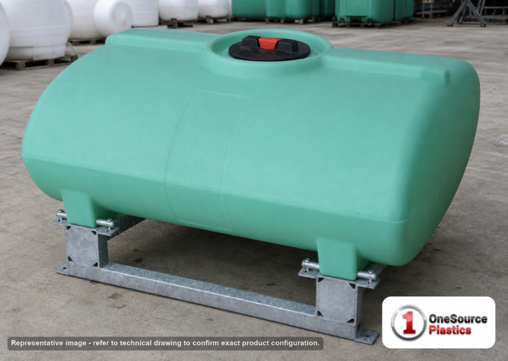 Enduraplas 100 Gallon Green Horizontal Sump Bottom Leg Tank w/ Frame. Polyethylene; Green; 28" H x 41" W x 46" L; fittings: