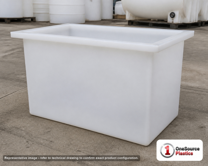 Chem-Tainer 90 Gallon PP Rectangular Open Top Tank. . Manufacturer part number TC-R243624B. Sold by OneSource Plastics (https://www.onesourceplastics.com).