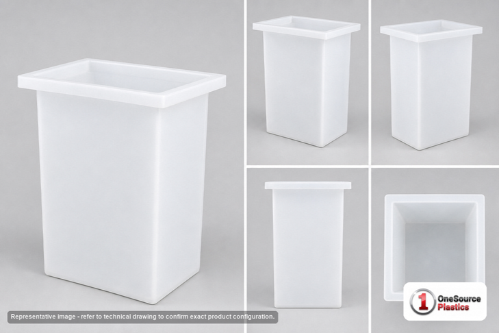 Dimensional spec drawing for Chem-Tainer 22 Gallon Rectangular Open Top Tank (12" L x 12" W x 36" H)