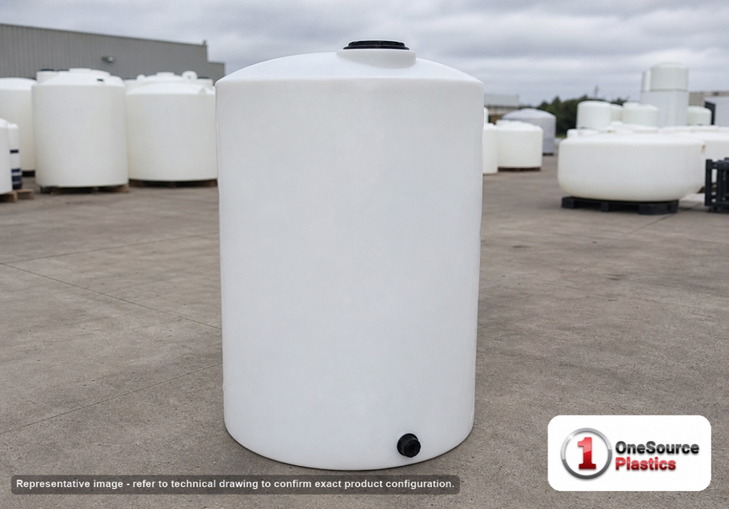 Chem-Tainer 45 Gallon Vertical Storage Tank. Polyethylene; Natural White; 51" H x 18" W x 18" L; fittings: 1 Outlet, 1