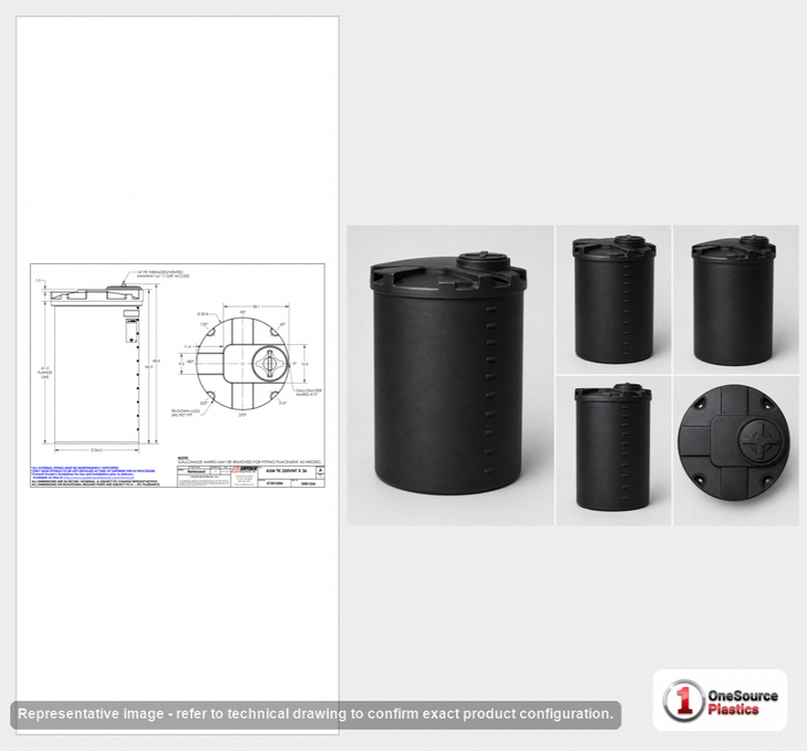 Dimensional spec drawing for Snyder 250 Gallon Vertical Storage Tank (40" L x 40" W x 69" H)