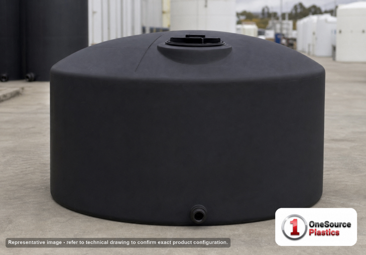 Chem-Tainer 1700 Gallon Vertical Storage Tank. Polyethylene; Black; dimensions 78.0in H x 86.0in W x 86.0in L; 275.0 lb empty; 1.5 specific gravity rating; fittings: 1 Outlet , 1 Manway / Lid; max temp 120 deg  F / 48 deg  C; 3 Year Warranty. Manufacturer part number TC1701IC-BLACK. Sold by OneSource Plastics (https://www.onesourceplastics.com).