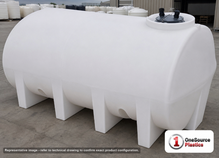 Enduraplas 2500 Gallon White Horizontal Sump Bottom Leg Tank. Polyethylene; Natural White; 77" H x 87" W x 130" L; fittings: