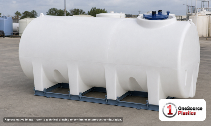 Enduraplas 1600 Gallon White Horizontal Sump Bottom Leg Tank w/ Frame. Polyethylene; Natural White; 60" H x 71" W x 130" L