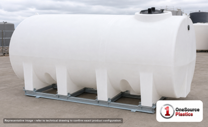 Enduraplas 1900 Gallon White Horizontal Sump Bottom Leg Tank w/ Frame. Polyethylene; Natural White; 70" H x 71" W x 130" L