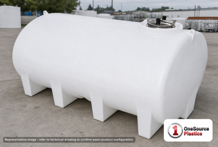 Enduraplas 2800 Gallon White Horizontal Sump Bottom Leg Tank. Polyethylene; Natural White; 75" H x 97" W x 145" L; fittings: