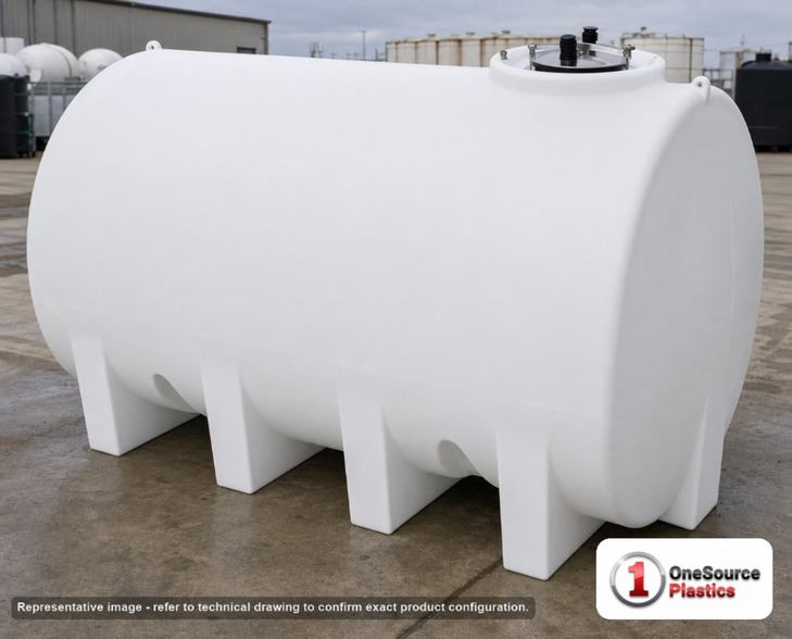 Enduraplas 3000 Gallon White Horizontal Sump Bottom Leg Tank. Polyethylene; Natural White; 93" H x 87" W x 130" L; fittings: