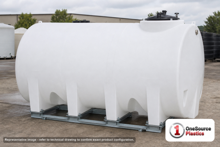 Enduraplas 3000 Gallon White Horizontal Sump Bottom Leg Tank w/ Frame. Polyethylene; Natural White; 94" H x 87" W x 130" L