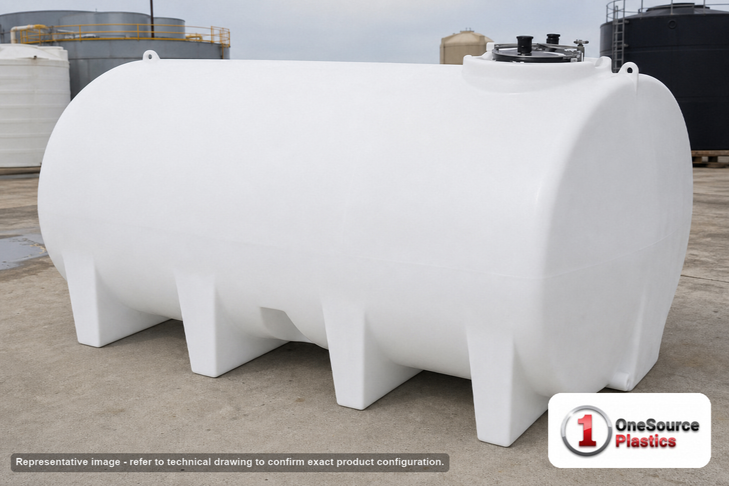 Enduraplas 3200 Gallon White Horizontal Sump Bottom Leg Tank. Polyethylene; Natural White; 83" H x 97" W x 145" L; fittings: