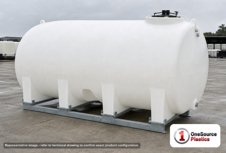Enduraplas 3200 Gallon White Horizontal Sump Bottom Leg Tank w/ Frame. Polyethylene; Natural White; 84" H x 97" W x 145" L