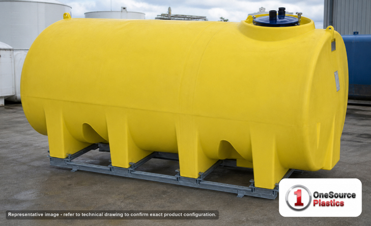 Enduraplas 1600 Gallon Yellow Horizontal Sump Bottom Leg Tank w/ Frame. Polyethylene; Yellow; 60" H x 71" W x 130" L