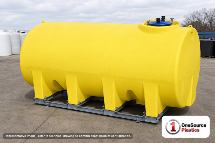 Enduraplas 3000 Gallon Yellow Horizontal Sump Bottom Leg Tank w/ Frame. Polyethylene; Yellow; 94" H x 87" W x 130" L