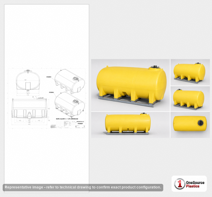 Dimensional spec drawing for Enduraplas 3200 Gallon Horizontal Leg Tank (145" L x 97" W x 84" H)