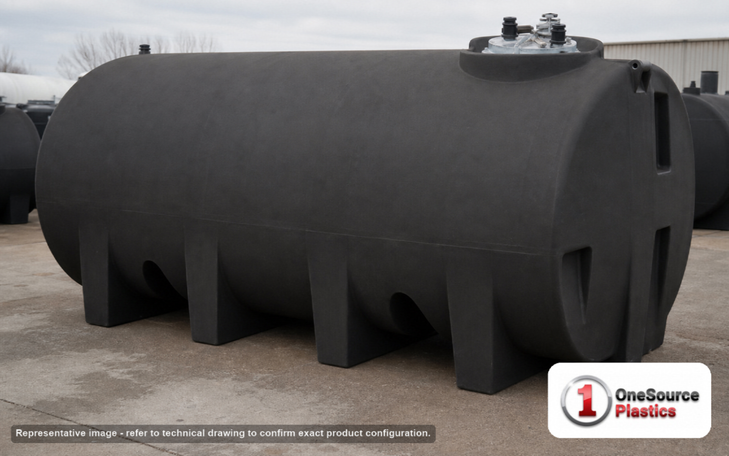 Enduraplas 2800 Gallon Black Horizontal Sump Bottom Leg Tank. Polyethylene; Black; 75" H x 97" W x 145" L; fittings: 1