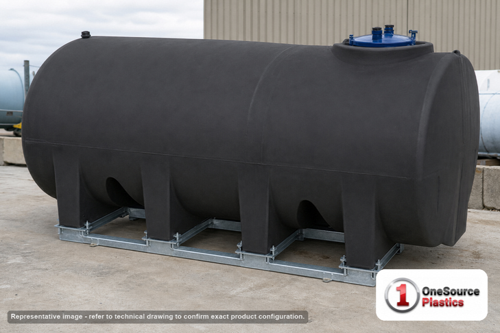 Enduraplas 2800 Gallon Black Horizontal Sump Bottom Leg Tank w/ Frame. Polyethylene; Black; 76" H x 97" W x 145" L