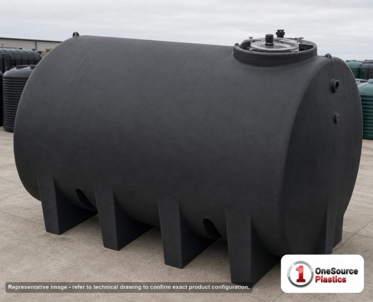 Enduraplas 3000 Gallon Black Horizontal Sump Bottom Leg Tank. Polyethylene; Black; 93" H x 87" W x 130" L; fittings: 1