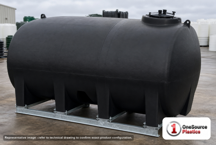 Enduraplas 3200 Gallon Black Horizontal Sump Bottom Leg Tank w/ Frame. Polyethylene; Black; 84" H x 97" W x 145" L