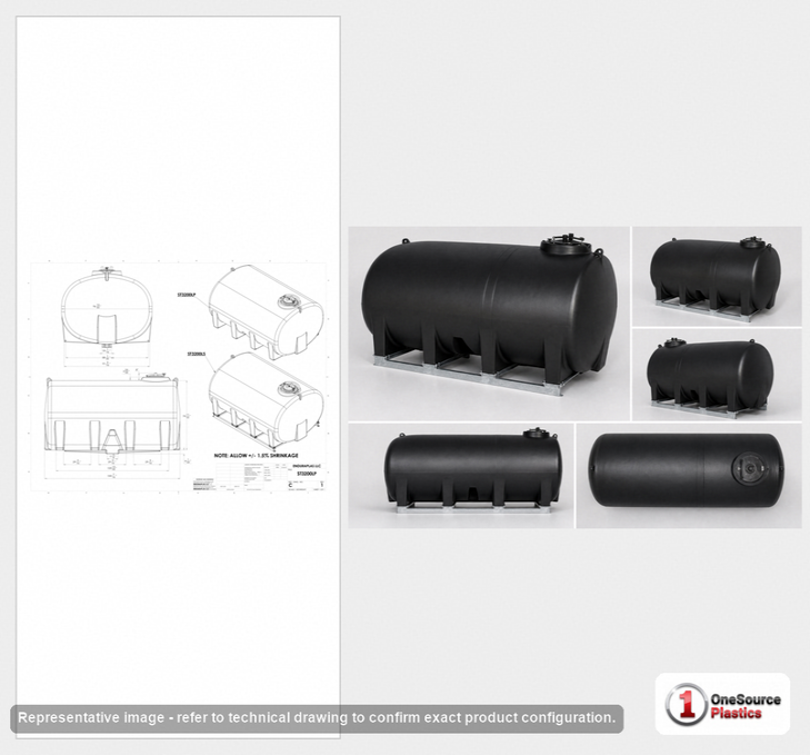 Dimensional spec drawing for Enduraplas 3200 Gallon Horizontal Leg Tank (145" L x 97" W x 84" H)