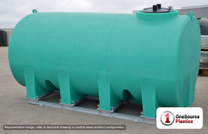Enduraplas 2200 Gallon Green Horizontal Sump Bottom Leg Tank w/ Frame. Polyethylene; Green; 76" H x 71" W x 130" L