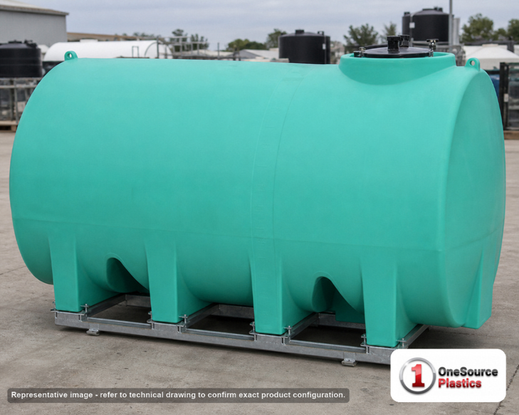 Enduraplas 2500 Gallon Green Horizontal Sump Bottom Leg Tank w/ Frame. Polyethylene; Green; 78" H x 87" W x 130" L