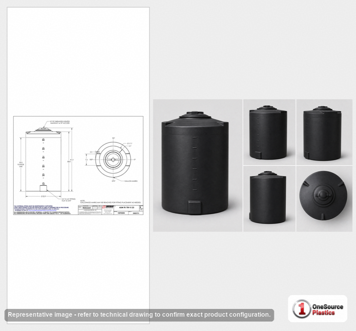 Snyder Industries 70 Gallon ASTM XLPE Black Heavy Duty Vertical Storage Tank