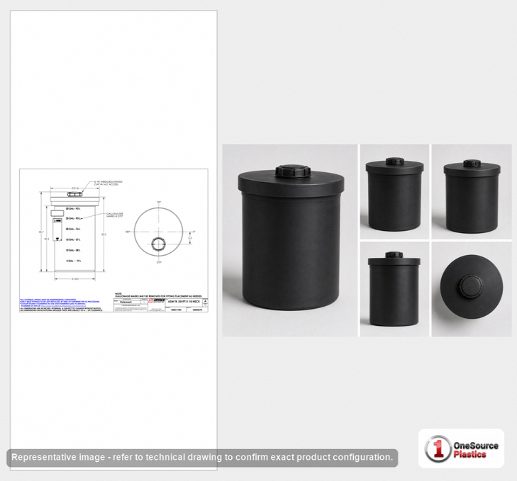 Dimensional spec drawing for Snyder 35 Gallon Vertical Storage Tank (22" L x 22" W x 36" H)
