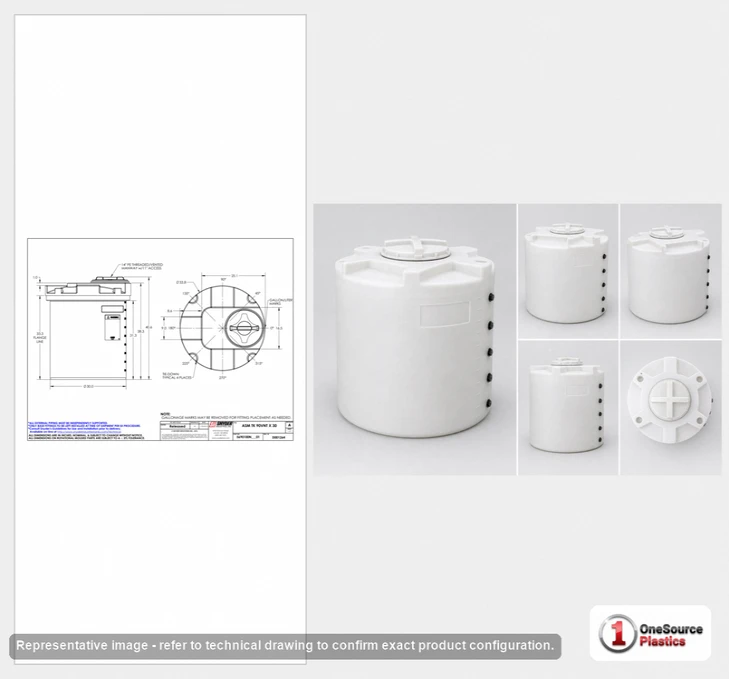 Dimensional spec drawing for Snyder 90 Gallon Vertical Storage Tank (34" L x 34" W x 41" H)