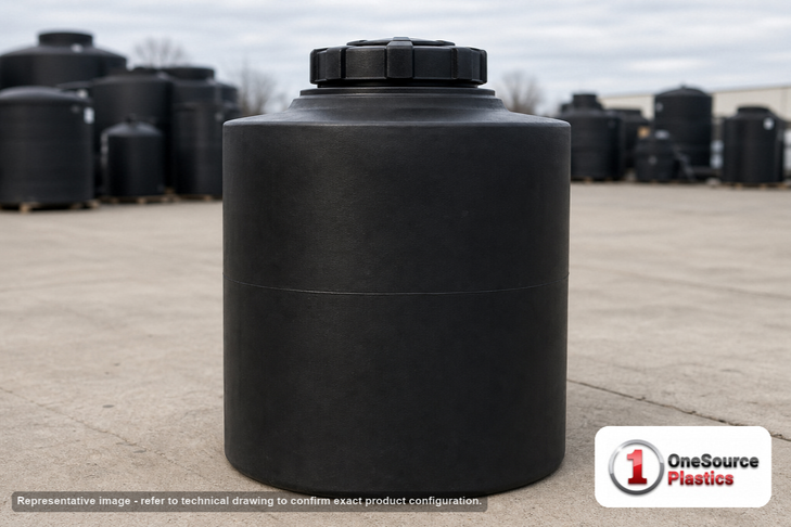 Snyder Industries 50 Gallon ASTM Black Heavy Duty Vertical Storage Tank. High Density Linear Polyethylene; Black; 38" H x