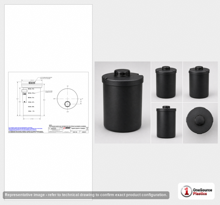 Dimensional spec drawing for Snyder 35 Gallon Vertical Storage Tank (22" L x 22" W x 36" H)