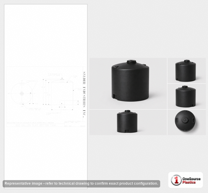 Dimensional spec drawing for Snyder 200 Gallon Vertical Storage Tank (40" L x 40" W x 48" H)