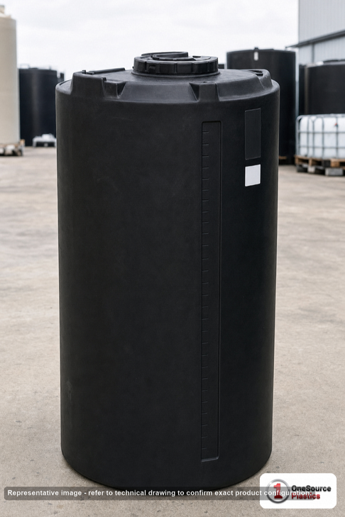 Snyder Industries 175 Gallon ASTM XLPE Black Heavy Duty Vertical Storage Tank. Crosslinked Linear Polyethylene; Black; 66" H
