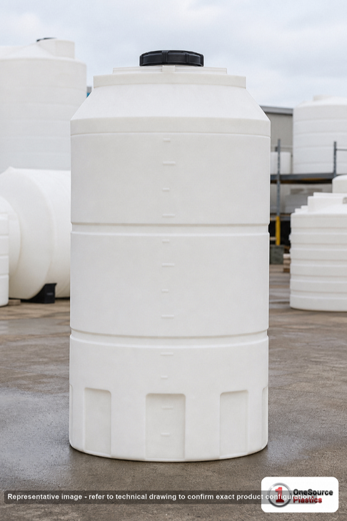 Snyder Industries 200 Gallon ASTM XLPE Heavy Duty Vertical Storage Tank. Crosslinked Linear Polyethylene; Natural White; dimensions 69.0in H x 33.0in W x 33.0in L; 80.0 lb empty; 1.9 specific gravity rating; fittings: 1 Manway / Lid; max temp 140 deg  F / 60 deg  C; 3 Year Warranty. Manufacturer part number 8020000n42. Manufactured by Snyder. Sold by OneSource Plastics (https://www.onesourceplastics.com).