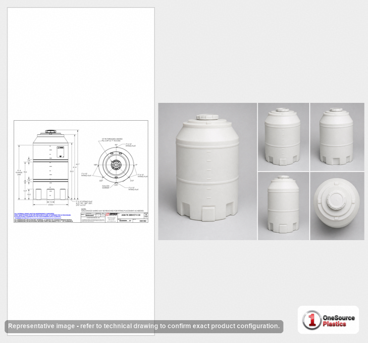 Dimensional spec drawing for Snyder 200 Gallon Vertical Storage Tank (33" L x 33" W x 69" H)