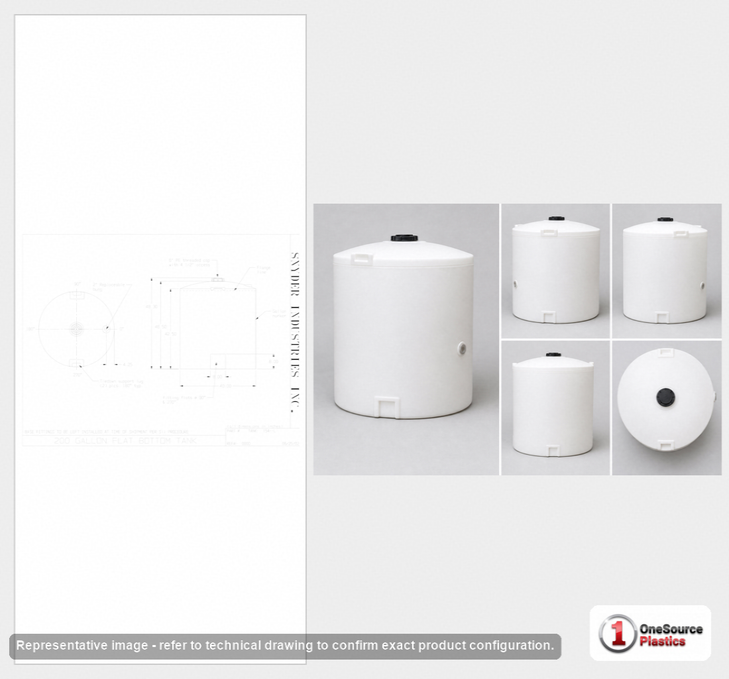 Dimensional spec drawing for Snyder 200 Gallon Vertical Storage Tank (40" L x 40" W x 48" H)
