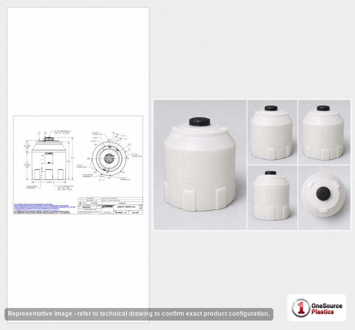 Dimensional spec drawing for Snyder 110 Gallon Vertical Storage Tank (33" L x 33" W x 41" H)