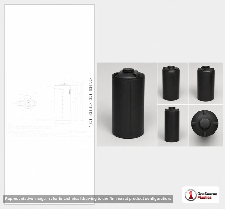 Dimensional spec drawing for Snyder 175 Gallon Vertical Storage Tank (29" L x 29" W x 66" H)