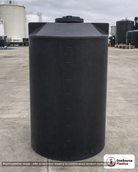 Snyder Industries 130 Gallon ASTM Black Heavy Duty Vertical Storage Tank. Polyethylene; Black; dimensions 51.0in H x 29.0in W x 29.0in L; 45.0 lb empty; 1.9 specific gravity rating; fittings: 1 Manway / Lid; max temp 120 deg  F / 48 deg  C; 3 Year Warranty. Manufacturer part number 1007300n51. Sold by OneSource Plastics (https://www.onesourceplastics.com).