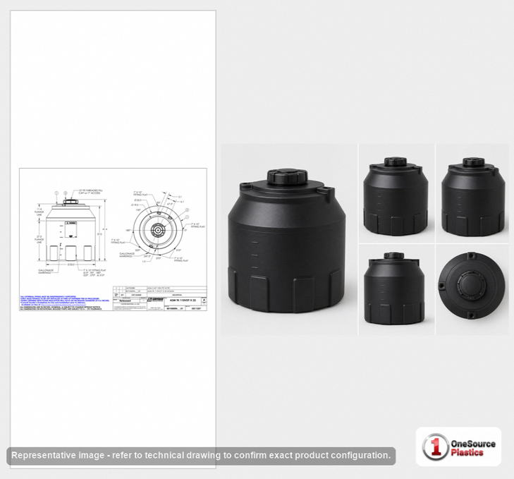 Dimensional spec drawing for Snyder 110 Gallon Vertical Storage Tank (33" L x 33" W x 41" H)
