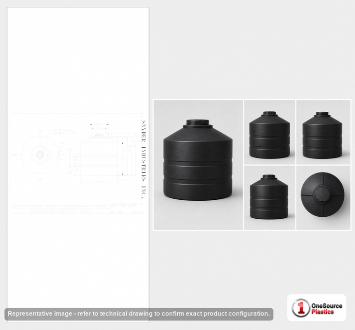 Snyder Industries 300 Gallon ASTM XLPE Black Heavy Duty Vertical Storage Tank