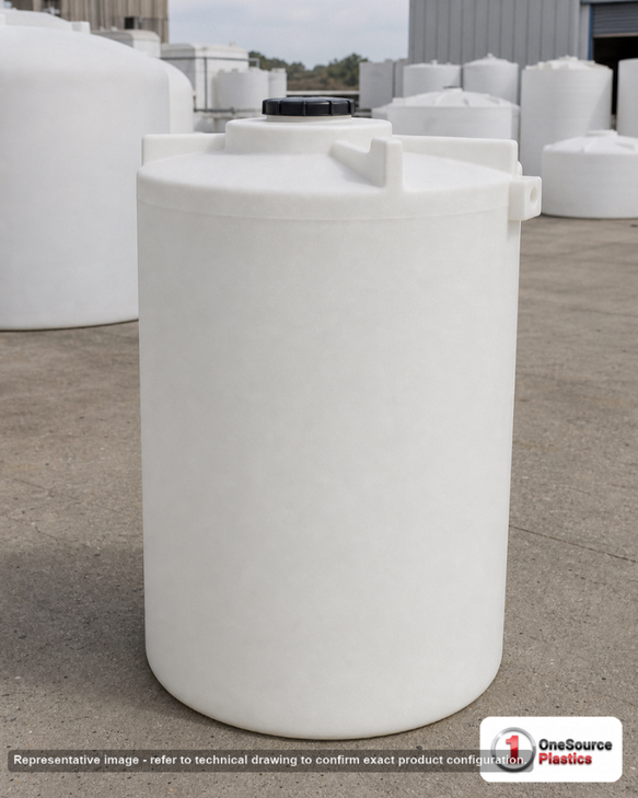 Snyder Industries 300 Gallon ASTM XLPE Heavy Duty Vertical Storage Tank. Crosslinked Linear Polyethylene; Natural White; dimensions 82.0in H x 36.0in W x 36.0in L; 100.0 lb empty; 1.9 specific gravity rating; fittings: 1 Manway / Lid; max temp 140 deg  F / 60 deg  C; 3 Year Warranty. Manufacturer part number 1630100n42. Manufactured by Snyder. Sold by OneSource Plastics (https://www.onesourceplastics.com).