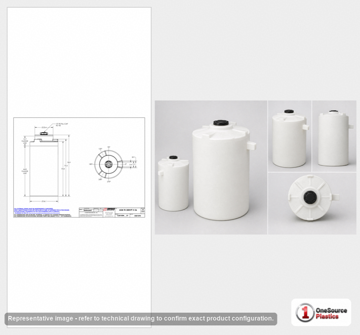 Dimensional spec drawing for Snyder 300 Gallon Vertical Storage Tank (36" L x 36" W x 82" H)