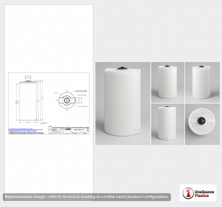 Dimensional spec drawing for Snyder 300 Gallon Vertical Storage Tank (35" L x 35" W x 82" H)
